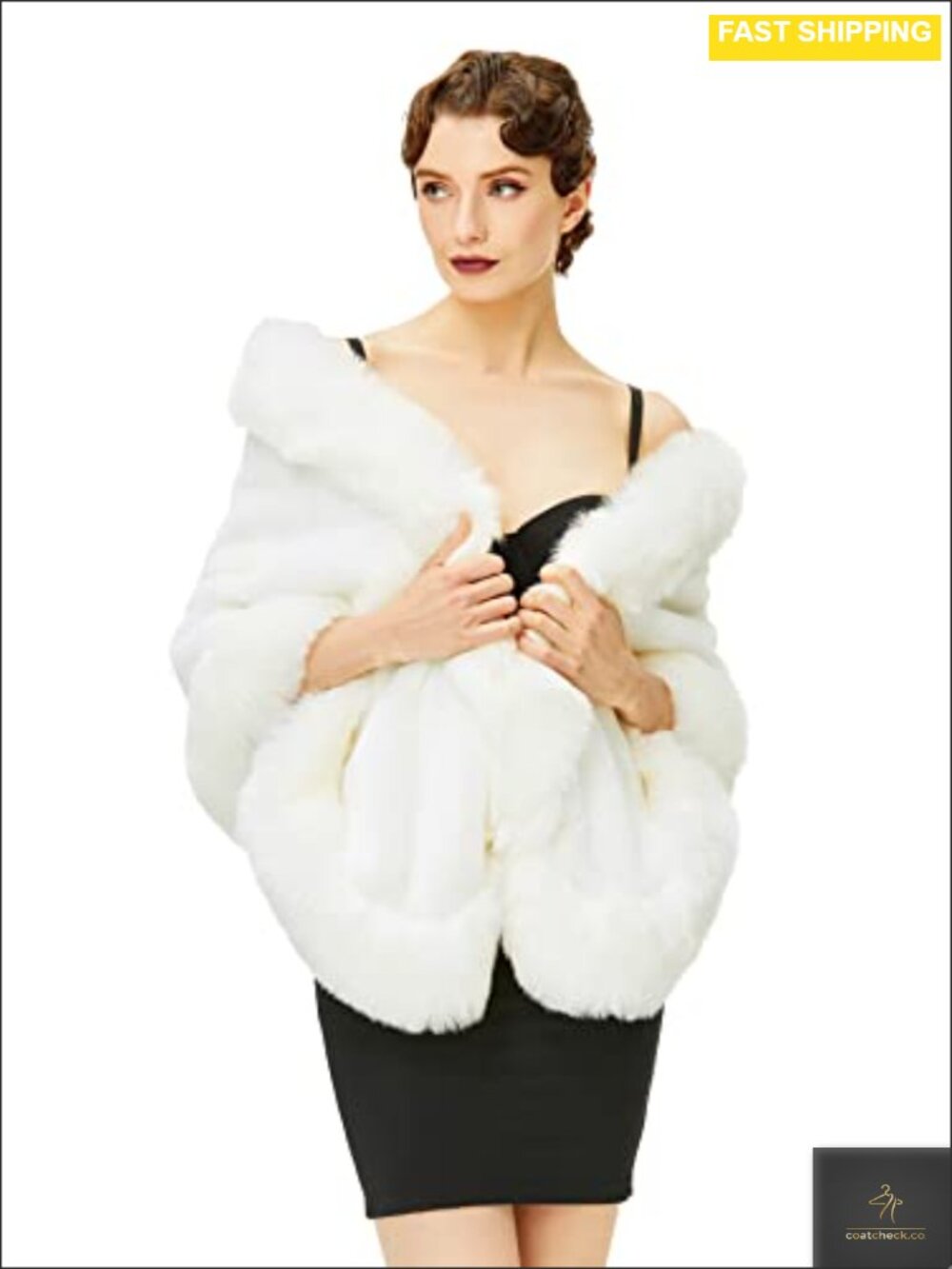 Faux Fur Shawl Wrap Cape One Size Hook Eye Closure Winter